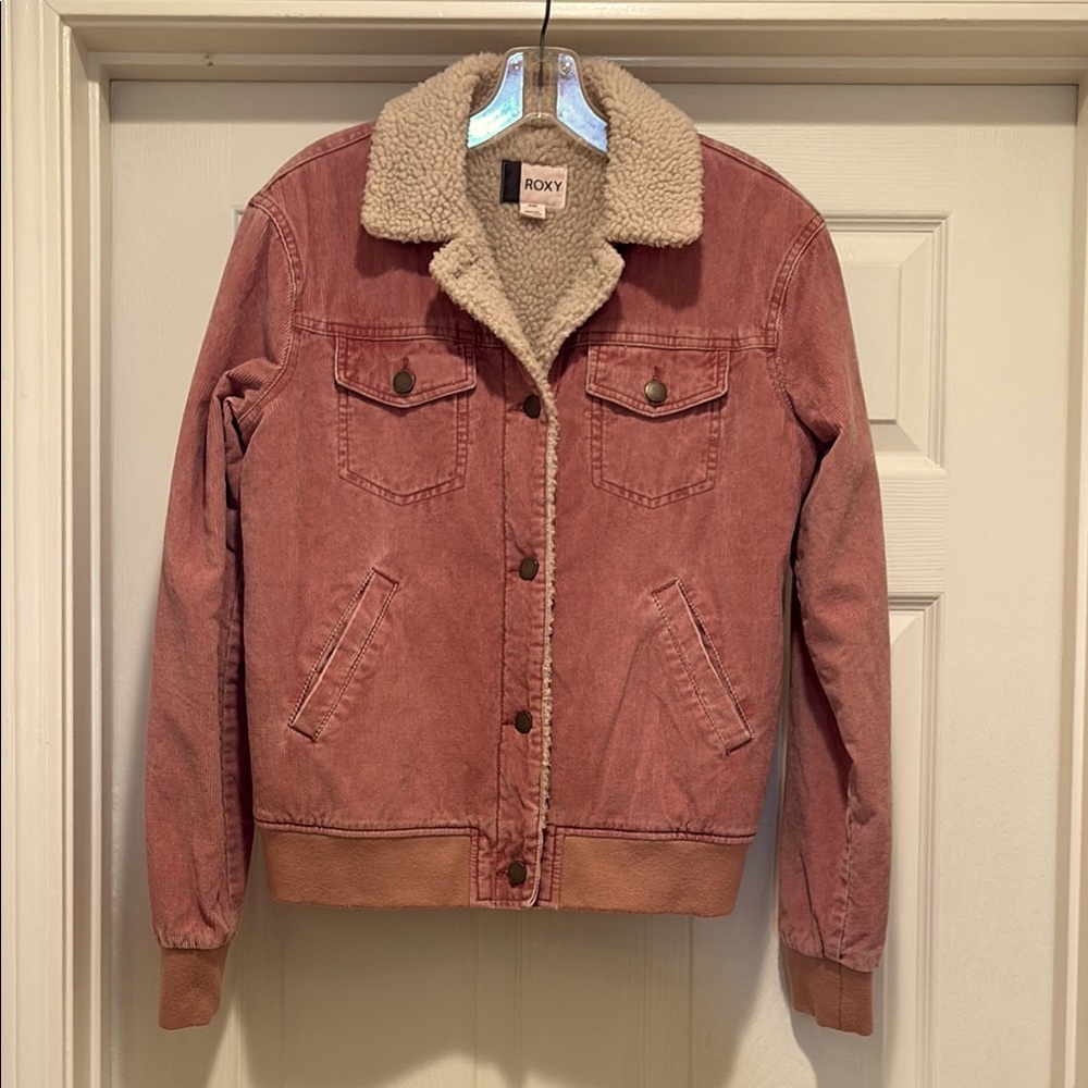 Roxy Women's Pink Sherpa-Lined Corduroy Jacket Size M